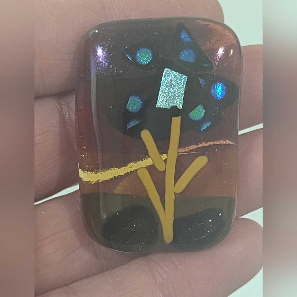 Hand Crafted artisan made fused glass landscape magnet. Stocking Stuffer